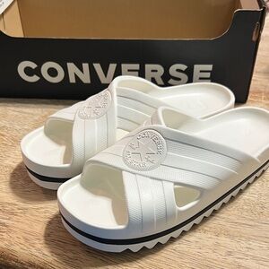 Converse White Slip-On Platform Slides with Black Accent
